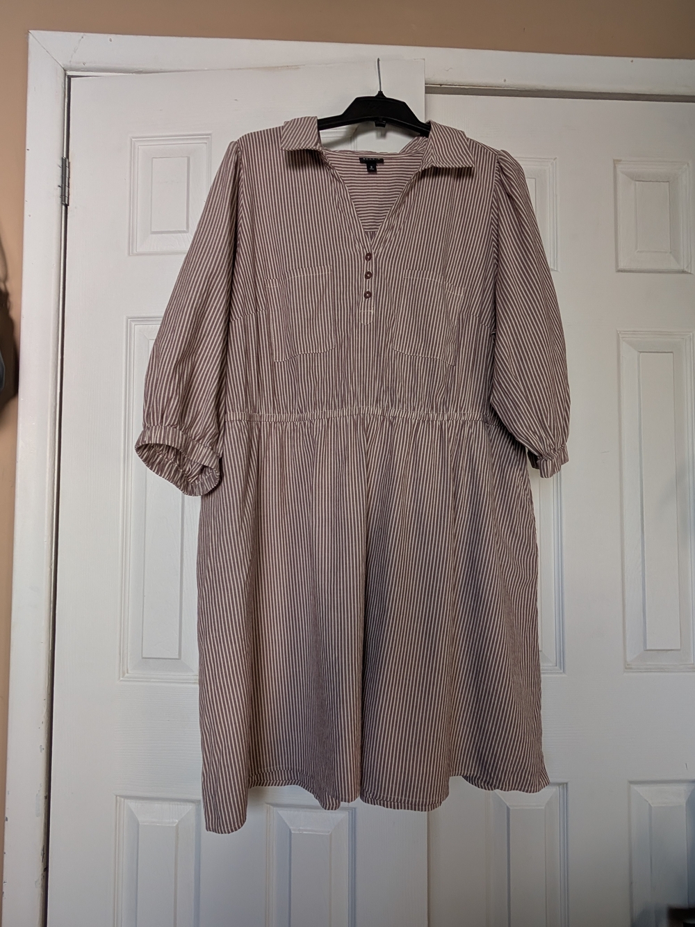 torrid Taupe and White Striped Collared Midi Dress